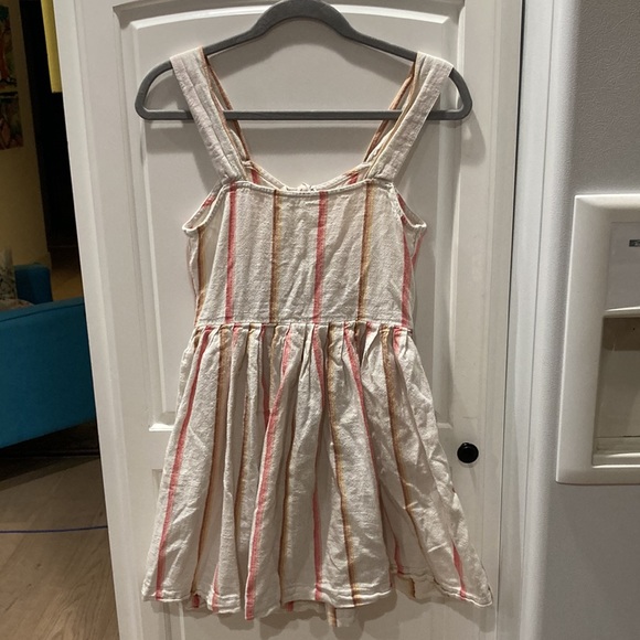 Roxy Small Dress Flare Sleeveless White Pink Striped Button Up Linen Blend - Picture 4 of 4